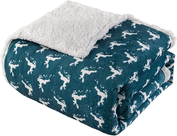 LBRO2M Sherpa Fleece Bed Blanket Queen Size,Christmas Super Soft Fuzzy Plush Warm Cozy Fluffy Microfiber Couch Throw Velvet Double Reversible Luxurious Blankets Green White Deer