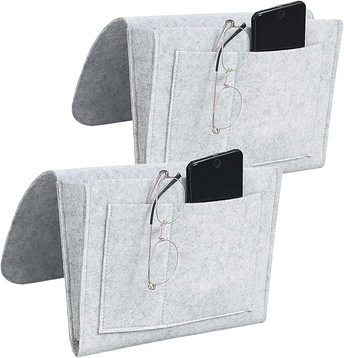 Felt Bedside Caddy,Bed Side Pocket Storage Organizer Bag with 5 Pockets and Charging Hole for Home Bedroom, Living Room (2PCS/Grey)