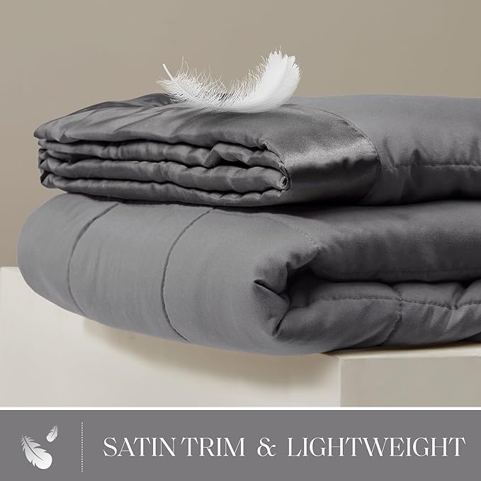 Madison Park Windom Down Alternative Blanket, Premium 3M Scotchgard Moisture Wicking Treatment, Lightweight and Soft Bed Cover For All Season, Satin Trim, Charcoal Twin