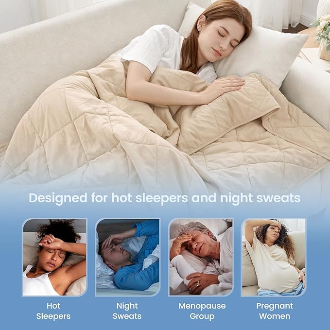 Cozy Bliss Cooling Blanket for Hot Sleepers Queen Size, Q-Max 0.45 Cooling Comfort, Cold Blankets for Night Sweats Sleeping, Ultra-Cool Lightweight Breathable Summer Blanket for Bed, Khaki