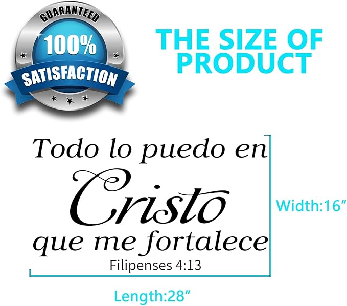 AnFigure Mensajes Cristianos En Español para Pared, Bible Verse Wall Decals, Faith Church Prayer Positive Quotes Home Art Decor Vinyl Stickers Spanish Todo Lo Puedo En Cristo Que Me Fortalece 28"x16"