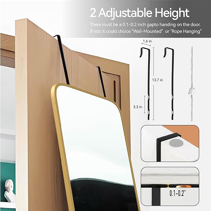 47x14 Mirror Full Length Door Hanging Wall Mounted Aluminum Alloy Metal Frame Dressing Make-up Save Space Half Body Mirrors for Entryway Bedroom Bathroom Living Room 47 inch Gold