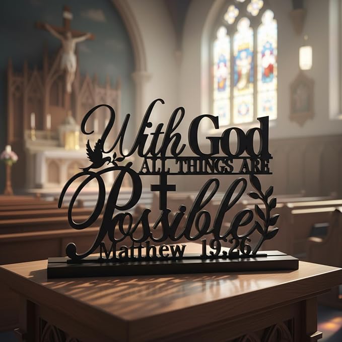 Geetery Inspirational Table Centerpieces Wooden Religious Inspirational Home Decoration Motivational Blessed Table Decor for Home Kitchen Office Faith Christian Gifts Supplies Decor(Possible)