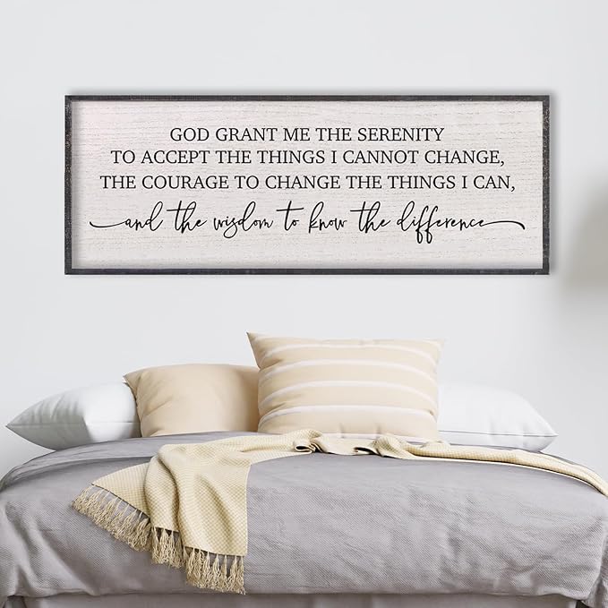 LuZhiQiang Serenity Prayer Wall Art God Grant Me The Serenity Sign 40"×15" Christian Quote Rustic Catholic Bible Verse Religious Farmhouse Home Faith Decor for Living Room Hanging (Black)