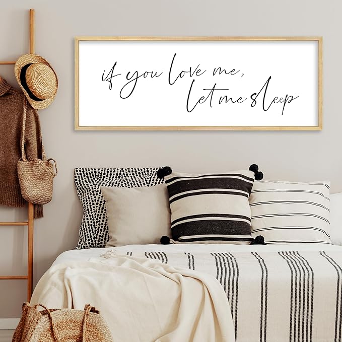 YWJKWLGS If You Love Me Let Me Sleep Sign Wall Art 40"×15" Funny Bedroom Decor Above Bed for Sleep Lovers Humorous Rustic Wooden Plaque for Her/Him (Wood)