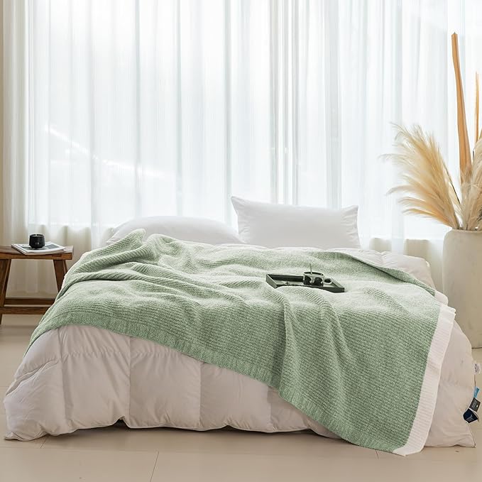 MH MYLUNE HOME Ultra Soft Ribbed Throw Blanket for Couch 60x80 Inches Luxurious Super Cozy Fluffy Microfiber Blanket Plush Warm Reversible Throw Blankets for Sofa Bed - Sage Green 60 x 80 Inches