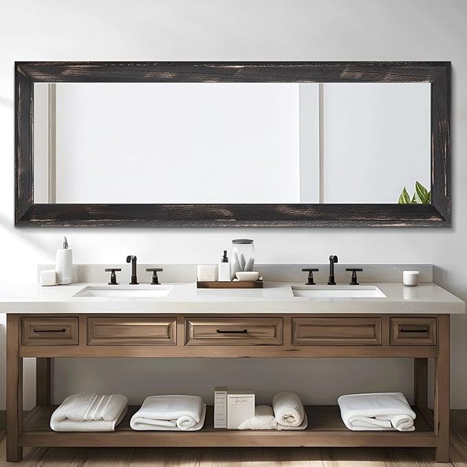 AAZZKANG Rectangular Mirror Full Length Wooden Frame Retro Large Wall Hanging Mirrors 65"x22" for Bedroom Living Room Bathroom Dressing Room Hallway