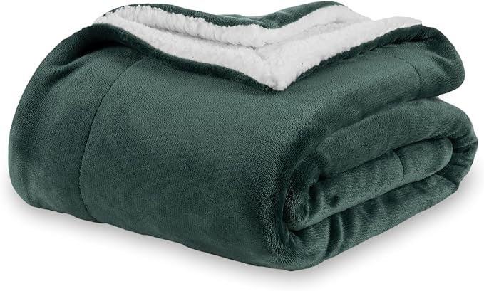 Berkshire Blanket-Sherpa Throw Blanket, Warm and Soft Loftmink Reversible Throw for Couch, Sofa and Travel, Smoke Pine, 50 in x 60 in
