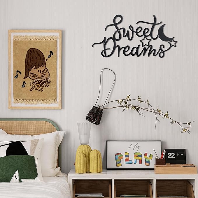 OYEFLY Metal Sweet Dreams Wall Decor,Modern Black Metal Wall Art (style 2)