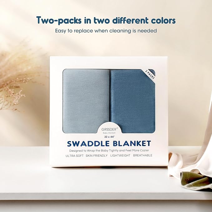 GRSSDER 2 Pack Newborn Swaddle Blanket, Ultra Soft Stretchy Jersey Knit Extra Large Size 33 x 44 Receiving Blankets for Easy Swaddling Baby Snug and Cozy