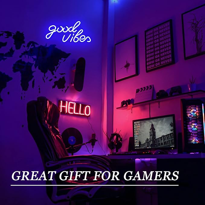 Good Vibes Neon Sign Blue Good Vibes Neon Lights USB Operated Aesthetic LED Signs for Bedroom Wall Decor Birthday Party Wedding Salon Bar Home Girl Cave