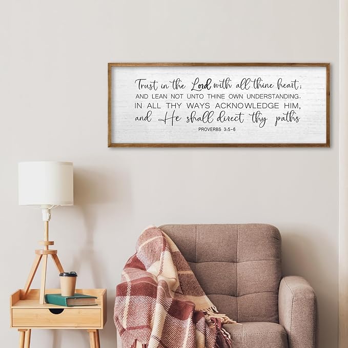 TQianJiang Trust in the Lord With All Thine Heart Bible Verse Wall Decor, 40"X15" Christian Scripture Inspirational Quotes Proverbs 3:5-6 Sign, Faith Motivational Large Religious Christ Prayer Wall Art (Wood)