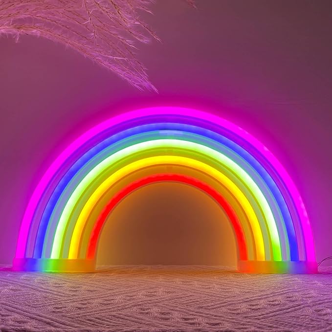 Rainbow Neon Sign Led Lights Rainbow Wall Decor Room Decor For Girls, USB/Battery Operated Lamp Kids Classroom Neon Light Decorations For Night Bedroom Office Christmas