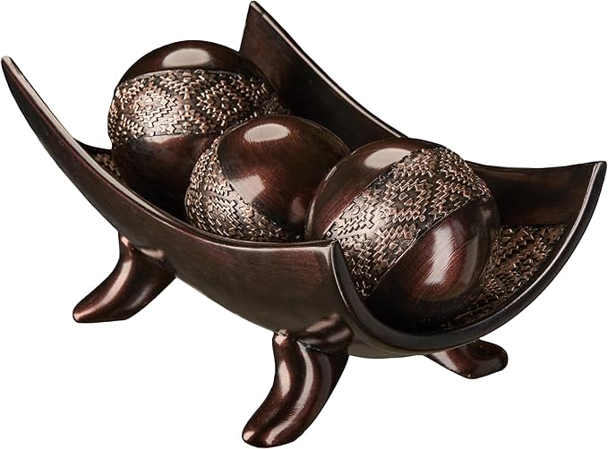Creative Scents Dublin Brown Centerpiece Bowl With 3 Matching Orbs – Coffee Table Decor with Sphere Balls for Living Room Dining Room Table - Decorations for Home Decor - Mantle House Decor