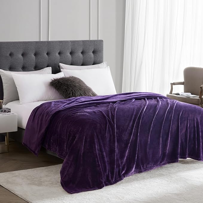 Hansleep Fleece King Size Blanket for Bed Purple, Super Soft Flannel Fuzzy King Size Plush Cozy Blanket for All Seasons, Purple, King 90x108 Inches