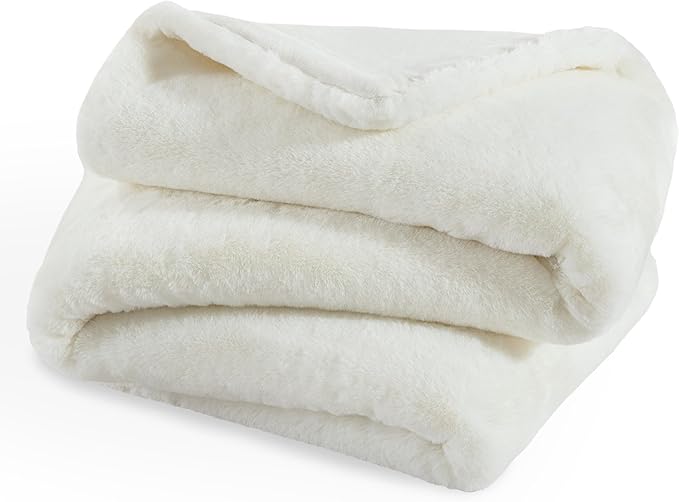 Bare Home Faux Fur Throw Blanket - Ultra-Soft Luxurious - Cozy Warm Blanket for Couch, Sofa, Chair, Bed - Fuzzy Fluffy Super Soft - Decorative Bed Blanket, 60x47 inches (White)