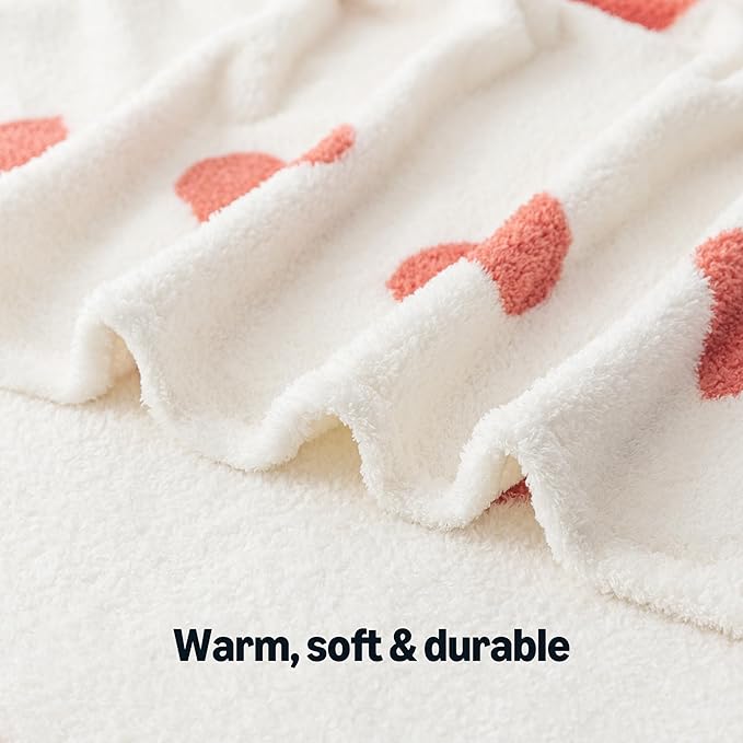 Amazon Basics Fleece Throw Blanket, Reversible Decorative Hearted Pattern for The Bed, Couch and Sofa, 60" W × 80" L, Red Heart