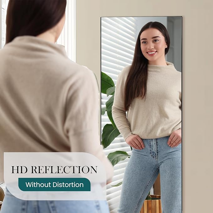 NEWBULIG Full Length Mirror 64.2"x 21" for Bedroom, Full Body Mirror with Stand, Hanging or Leaning for Wall, Aluminum Alloy Thin Frame Floor Standing for Living Room, Long, Black