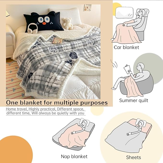 Fluffy Reversible Fleece Blanket Twin Size 45"x60" - Soft Warm Throw for Bed/Couch - Stylish Winter Home Decor,Christmas Birthday Gift for Women Her