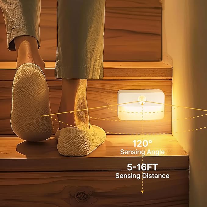 16 Pack Motion Sensor Stair Light for Indoor, Battery Operated Closet Lights, Stick on Anywhere Hallway Lamp, Portable Led Night Lamps for Bedroom Under Cabinet Kitchen