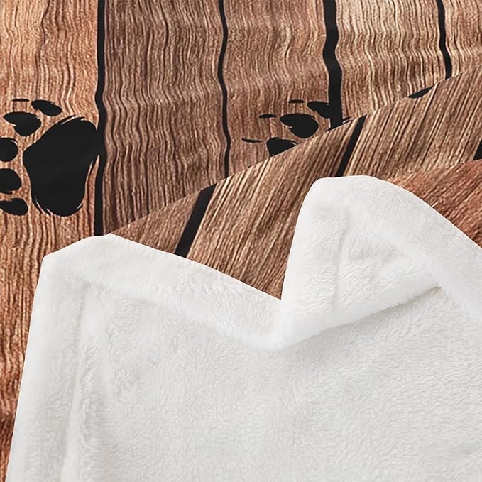 Black Bear Throw Blanket Queen 90"X90",Rustic Brown Farmhouse Wooden Board Fleece Bed Blanket Countryside Woodland Animal Lightweight Sherpa Blankets for Sofa Couch,Bear Paws Decor Warm Soft Cozy