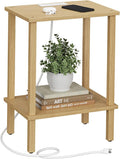 TUTOTAK End Table with Charging Station, Small Side Table with Outlets, Nightstand Bedside Table, 2-Tier Storage Shelf for Small Space, Living Room, Bedroom, Natural TB01BN040