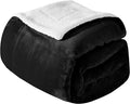 Mocassi Premium Ultra-Soft Velvet Touch Flannel Fleece Sherpa Throw - Warm Cozy Reversible Plush Micromink Throw Blanket for Couch, Bed and Sofa - Fluffy, Christmas Winter Bedding Gift, Black