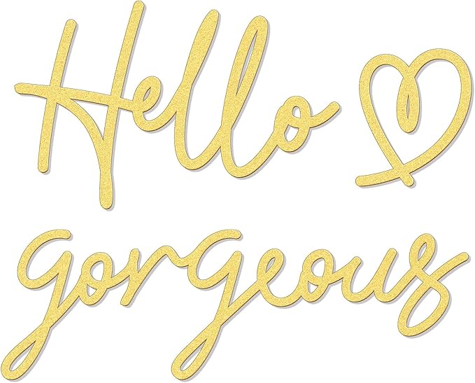 Bnesi Hello Gorgeous Heart Sign Wall Decor Gold Office Decor Modern Hello Gorgeous Elegant Metal Wall Art Decor for Bathroom, Bedroom, Lash room (Gold, Medium)