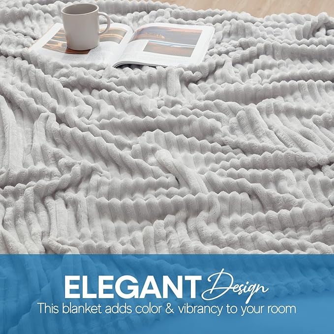 Nestl Light Grey Throw Blanket for Couch - Cozy Warm Fuzzy Blankets for Women, Set of 2 Small Fleece Throws for Girls - Silver, 50 x 60 Inches