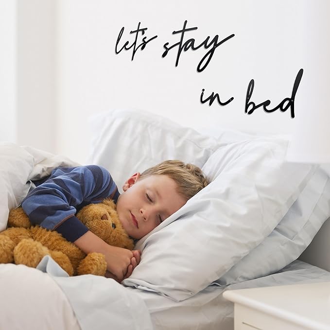 Noxozoqm Let's Stay in Bed Metal Sign Above Wall Decor - 35.4'' x 6.3'' Bedroom Wall Hanging Art, Farmhouse Decorations, Housewarming Gift, Black