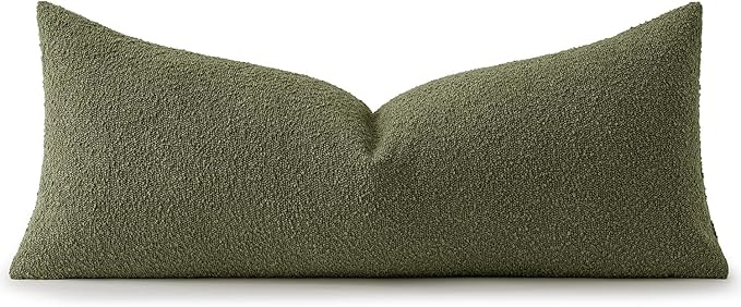 MIULEE Textured Boucle Throw Pillow Cover Olive Green Accent Solid Lumbar Pillow Case Spring Decorative Soft Pack of 1 Couch Cushion Chair Sofa Bedroom Livingroom Home Decor,36x14 Inch