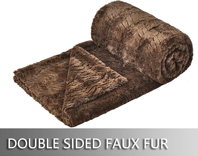 YUSOKI Luxury Faux Fur Twin XL Blanket for Twin XL Bed 2 Layers,5.2lb,All Ages,Home Decoration Without Pillows(Brown,63"x90")