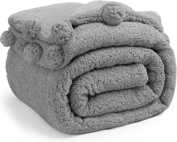 LBRO2M Double Sided Sherpa Blanket,King Size Super Soft Fuzzy Plush Warm Cozy Fluffy Throw Reversible Luxurious Blankets (Grey)