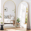 Full Length Mirror 68"x26" Full Body Mirror Arched Free Standing Wall Mounted Leaning Floor Mirrors with Stand Aluminum Alloy Frame for Bedroom Cloakroom, Gold