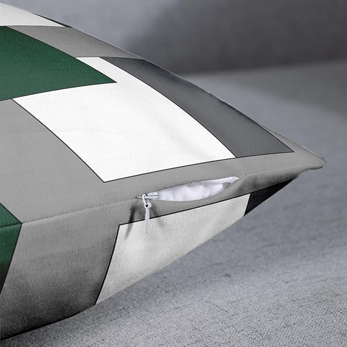 Emvency Set of 2 Dark Green Geometric Throw Pillow Cover Black Grey White Painting Abstract Checkered Design Decorative Pillow Case Modern Home Decor Standard Square 18x18 Inch Cushion Pillowcase
