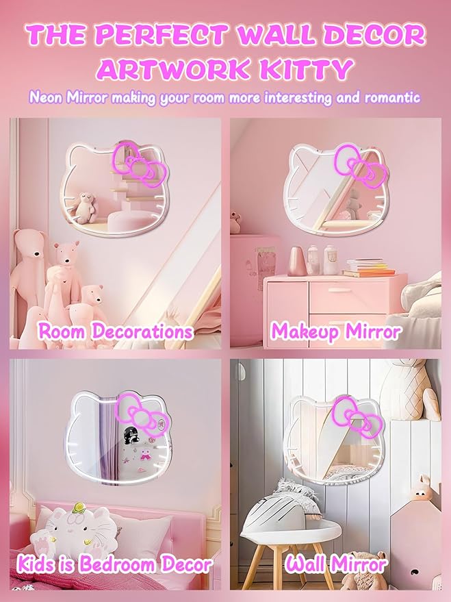 Neon Sign Mirror Vanity, Stuff Room Decor, Neon LED Wall Mirror for Makeup Mirrors, Bedroom, Teen Girl Children Gift for Birthday Valentine's Day Christmas Halloween Thanksgiving