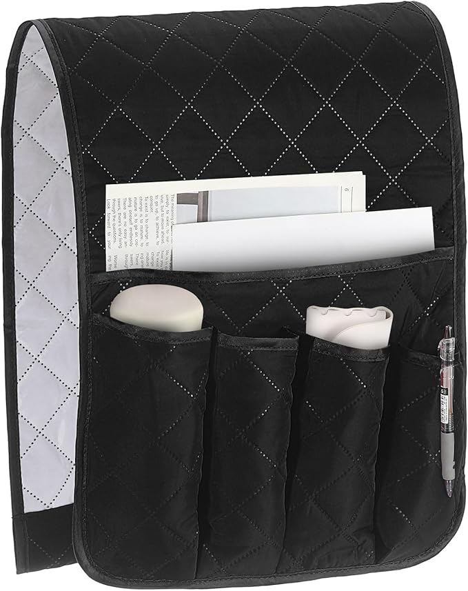 uxcell 1 Pcs Recliner Armchair Caddy, Couch Armrest Organizer with 5 Pockets for Bedside Sofa Remote Control Holders Magazine Phone Book Glasses (Black, 35"x13")