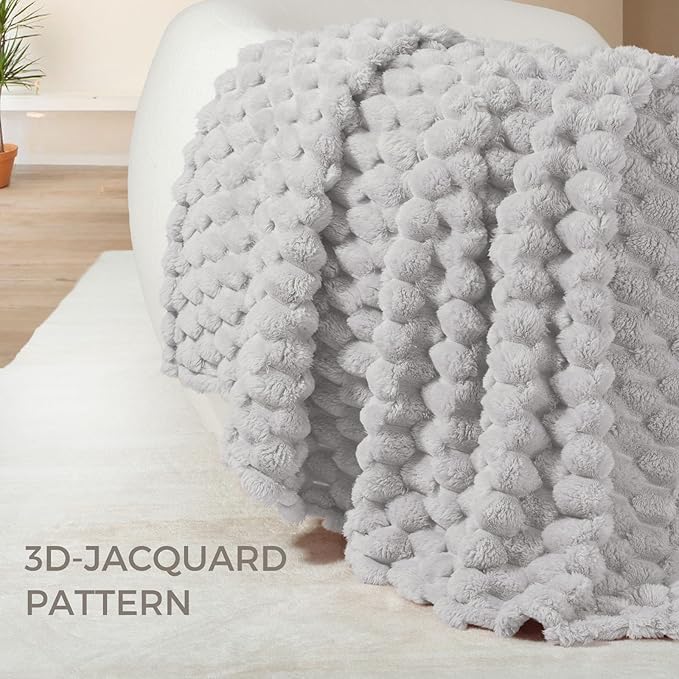 Whale Flotilla Queen Size Blanket for Bed with Jacquard Pattern, Fuzzy Soft Cozy Exquisite Blankets for All Season, Warm and Fluffy, 90x90 Inch, Light Grey