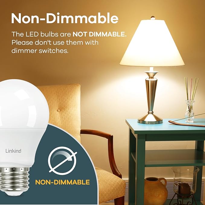 Linkind A19 LED Light Bulb, 60W Equivalent, 9W 2700K Soft White, 800 Lumens Non-Dimmable, E26 Standard Base, Energy Efficient UL Listed for Bedroom Home Office, 12 Pack