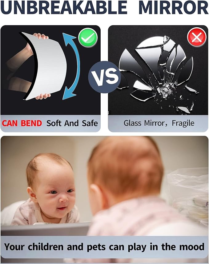 Full Length Safety Shatterproof Mirror for Kids - Plastic Wall Mirror Made of Acrylic Plexiglass, 4 Pcs 14" x14" - Long Bedroom Door Closet Mirror for Home Gym Body Workout