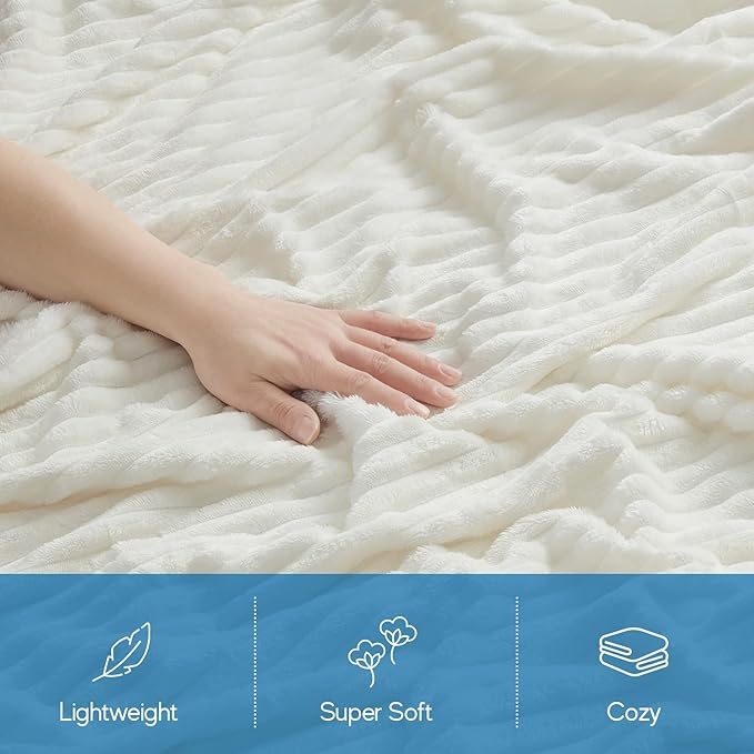 Nestl White Blanket Queen Size for Bed - Cozy Warm Fuzzy Blankets for Women, Plush Large Fleece Throws for Girls - Off White, 90 x 90 Inches