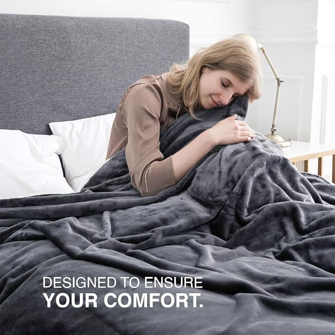 MOONLIGHT20015 Queen Size 90x90 Inch 400 GSM Super Soft Dark Grey Fleece Blanket
