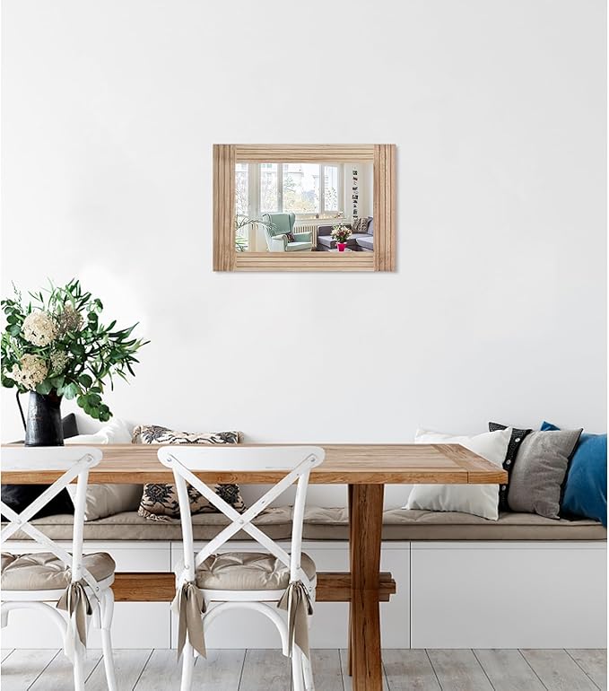 Mirrors for Wall Rustic Wooden Frame Rectangle Mirror Vintage Hanging Mirror for Bedroom Bathroom Living Room Farmhouse Wall Decor Small 16" x 12 "