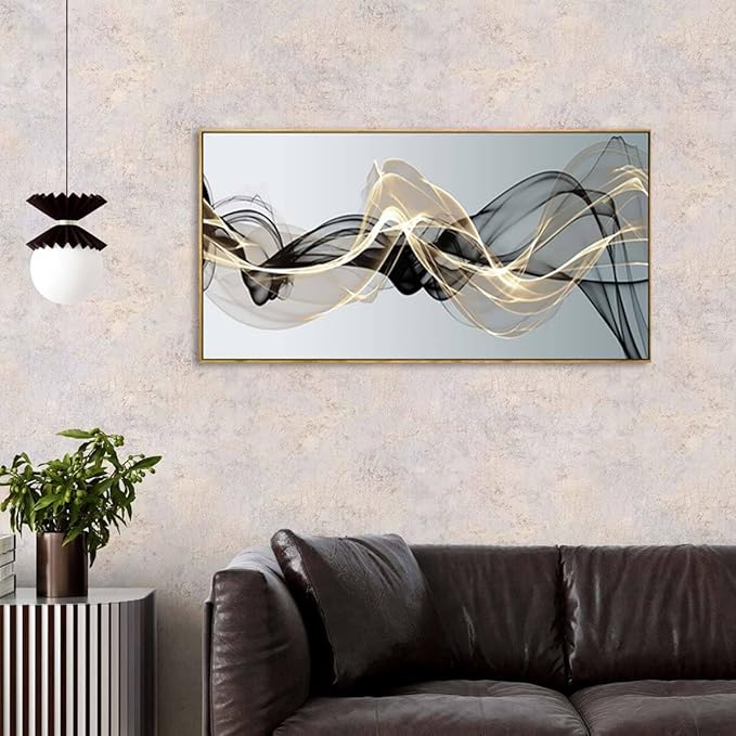 Abstract Wall Art for Living Room Black and Gold Bedroom Wall Decor Above Bed Modern Large Size Wooden Framed Artwork for Home Walls Abstract Pictures for Kitchen Bedroom Home Office 24x48inch