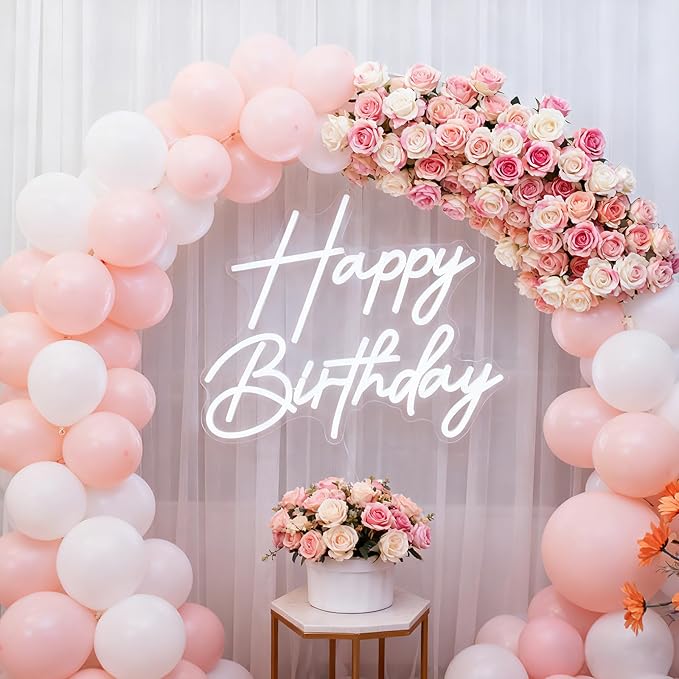 Happy Birthday Neon Sign for Wall Decor, Dimmable LED Happy Birthday Light Up Sign, Happy Birthday Sign for All Birthday Party Decoration Backdrop and Any Ages Bday Celebration, White