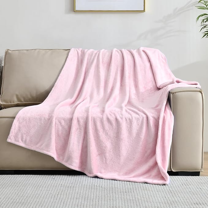 SOCHOW Flannel Fleece Blanket Twin Size, All Season Lightweight Super Soft Cozy Blanket for Bed or Couch, Light Pink, 60x80 inches