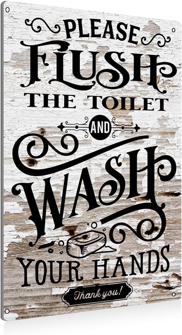 BEASTZHENG Rustic Bathroom Metal Tin Sign Wall Decor - Farmhouse Bathroom Quote Saying Tin Sign for Toilet Restroom Home Decor Gifts