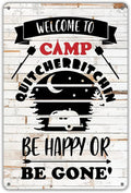 QIONGQI Funny Welcome to Camp Metal Tin Sign Wall Decor Farmhouse Rustic Camping Signs with Sayings for Home Camper Room Decor Gifts (Wooden Style)