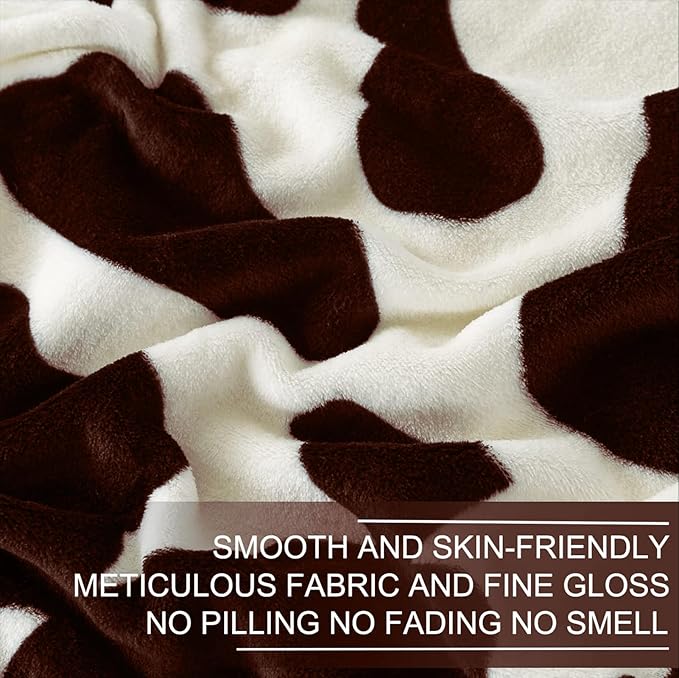 Richave Fleece Cow Print Blanket for All Season - Premium Lightweight Anti-Static Brown and Ivory King Size Blankets Plush Gift for Daughter Mom, Bedroom Decor 90" x 108"(Brown Cow)