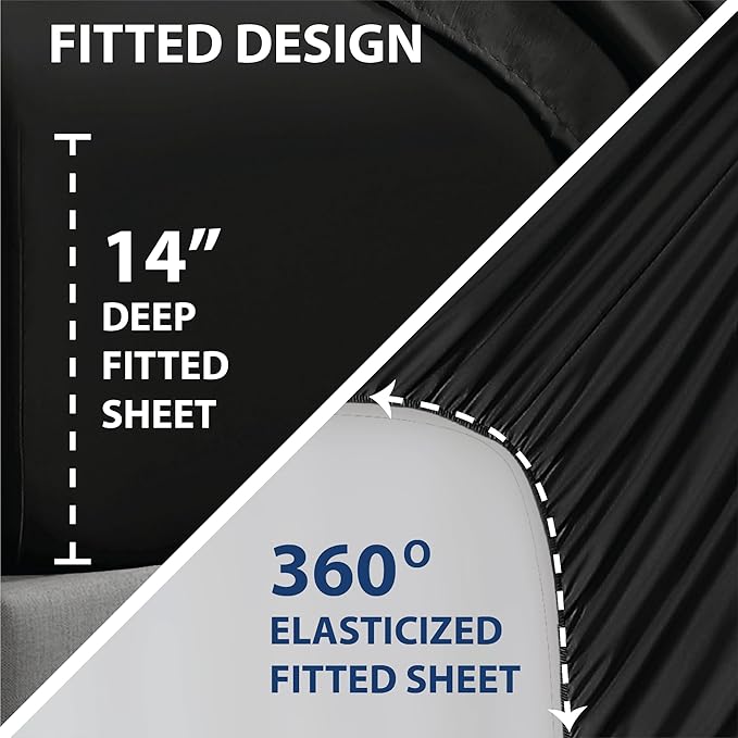 Swift Home Smart Sheets, Ultra Soft Brushed Microfiber 4-Piece Sheet Set, Fitted Bed Sheet with Side Storage Pockets – Black, King